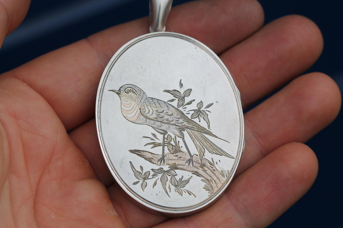 Antique Sterling Silver 3 Colour Gold Robin Locket, c.1880