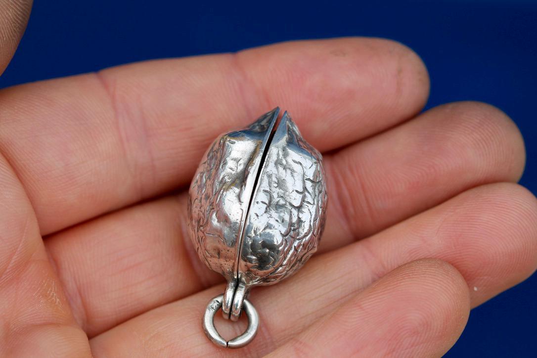 Antique Sterling Silver Walnut Pendant Locket, 1881