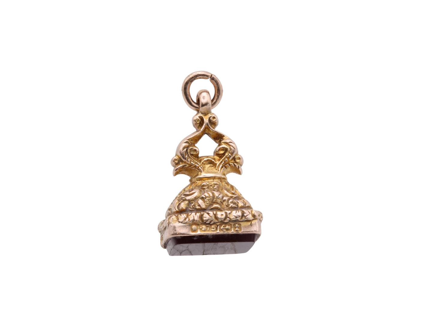 Antique 9ct Gold Chased Carnelian Pendant, 1893