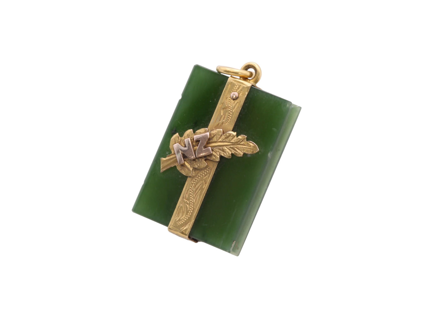 Antique 9ct Gold New Zealand Nephrite Book Pendant
