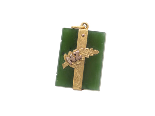 Antique 9ct Gold New Zealand Nephrite Book Pendant