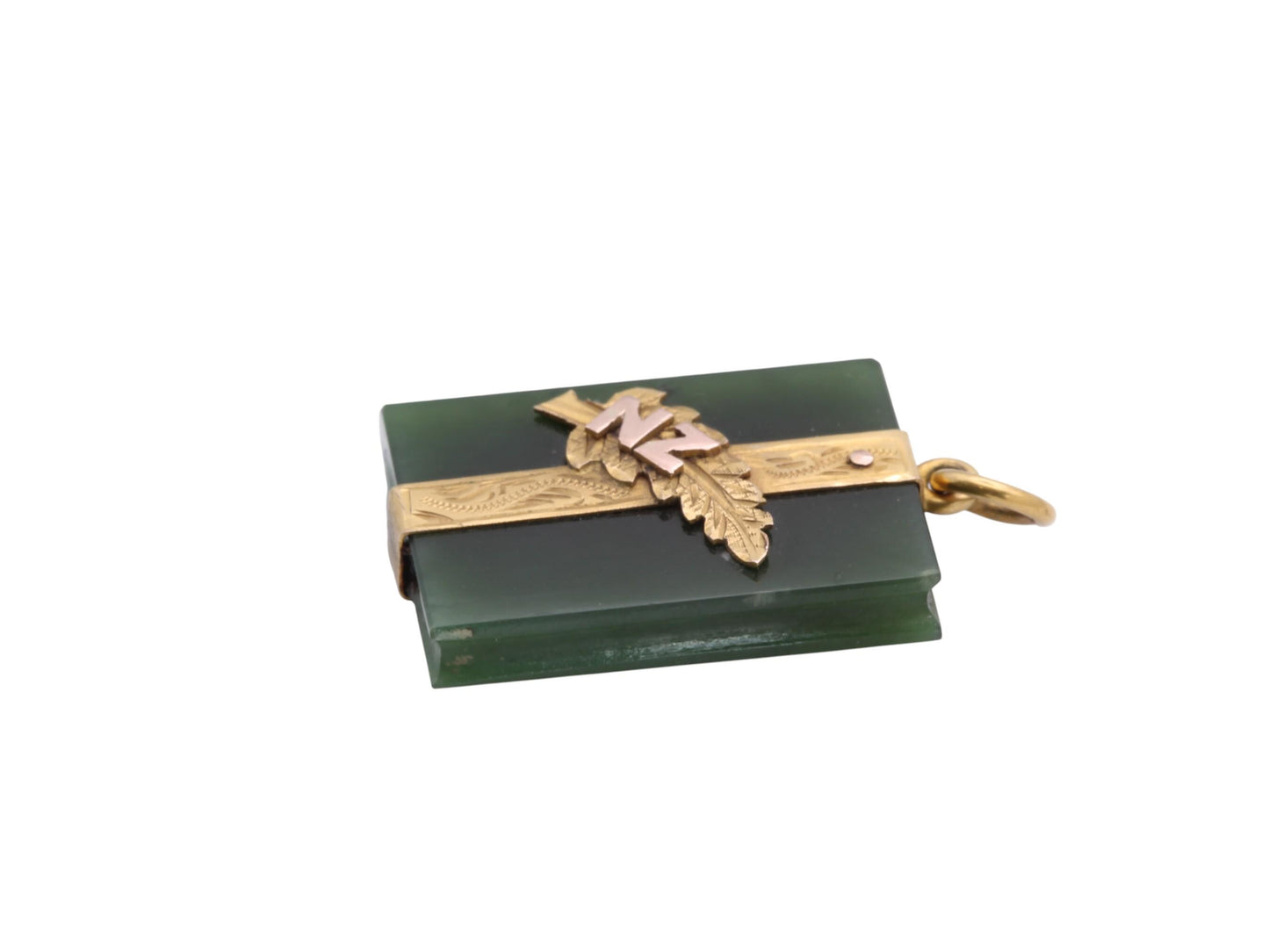 Antique 9ct Gold New Zealand Nephrite Book Pendant