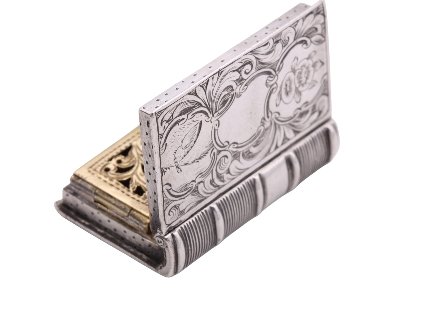 Antique Sterling Silver Book Shaped Vinaigrette Pendant Locket, 1867