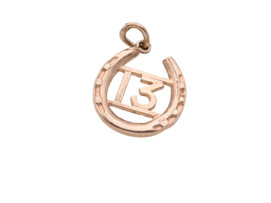 Vintage 9ct Gold Lucky Number 13 Horseshoe Charm Pendant
