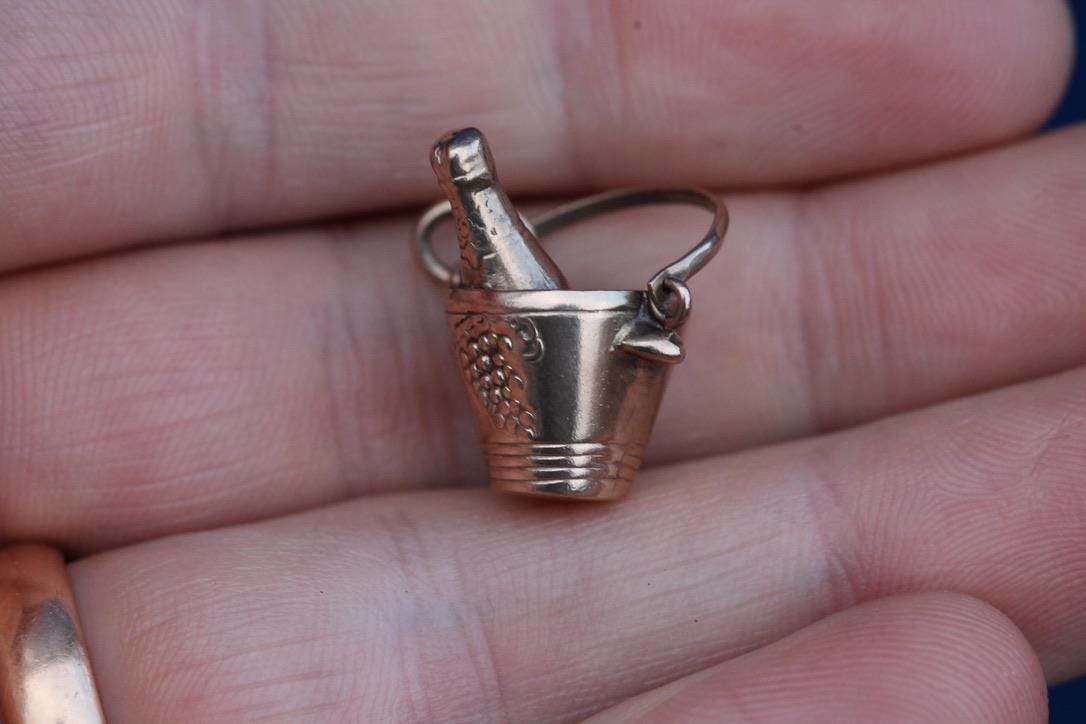 Vintage 9ct Gold Champagne Bucket Celebration Charm, 1963