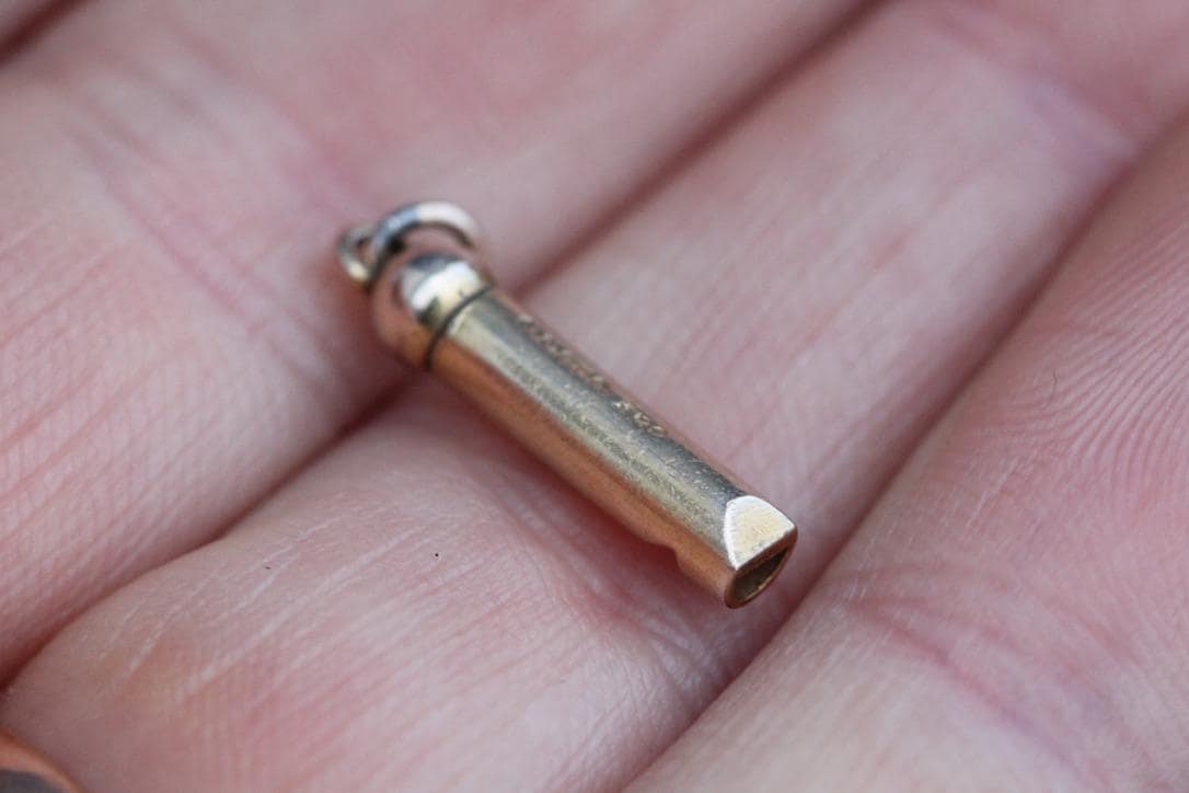Vintage 9ct Yellow Gold Miniature Dog Whistle Charm