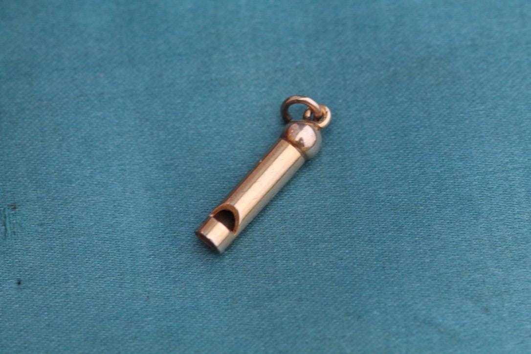 Vintage 9ct Yellow Gold Miniature Dog Whistle Charm