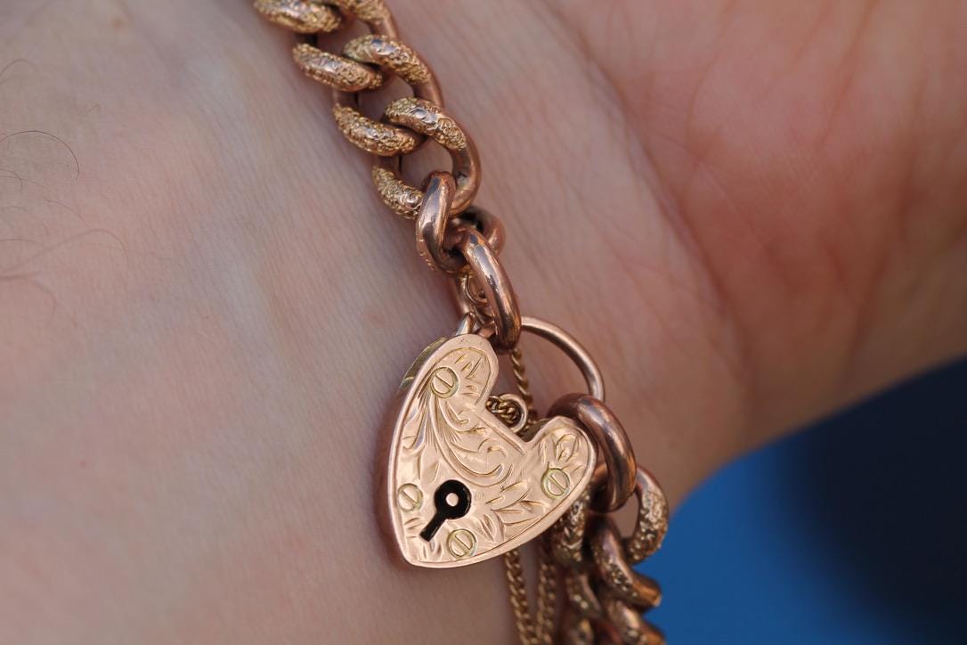 Antique 9ct Rose Gold Day & Night Curb Bracelet, c.1901