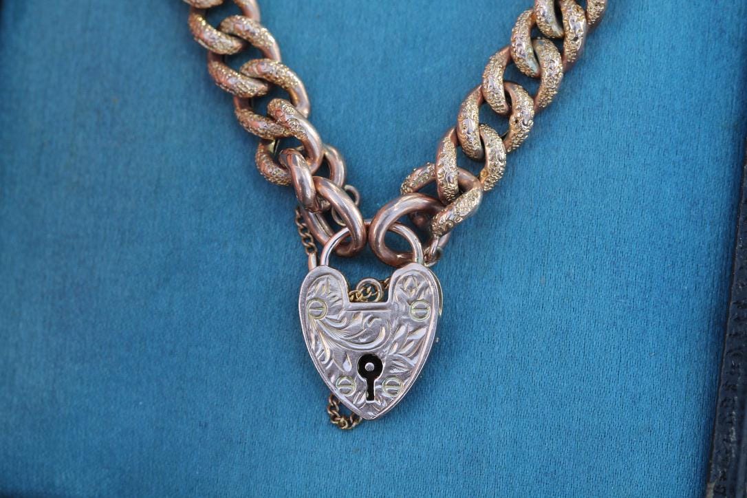 Antique 9ct Rose Gold Day & Night Curb Bracelet, c.1901