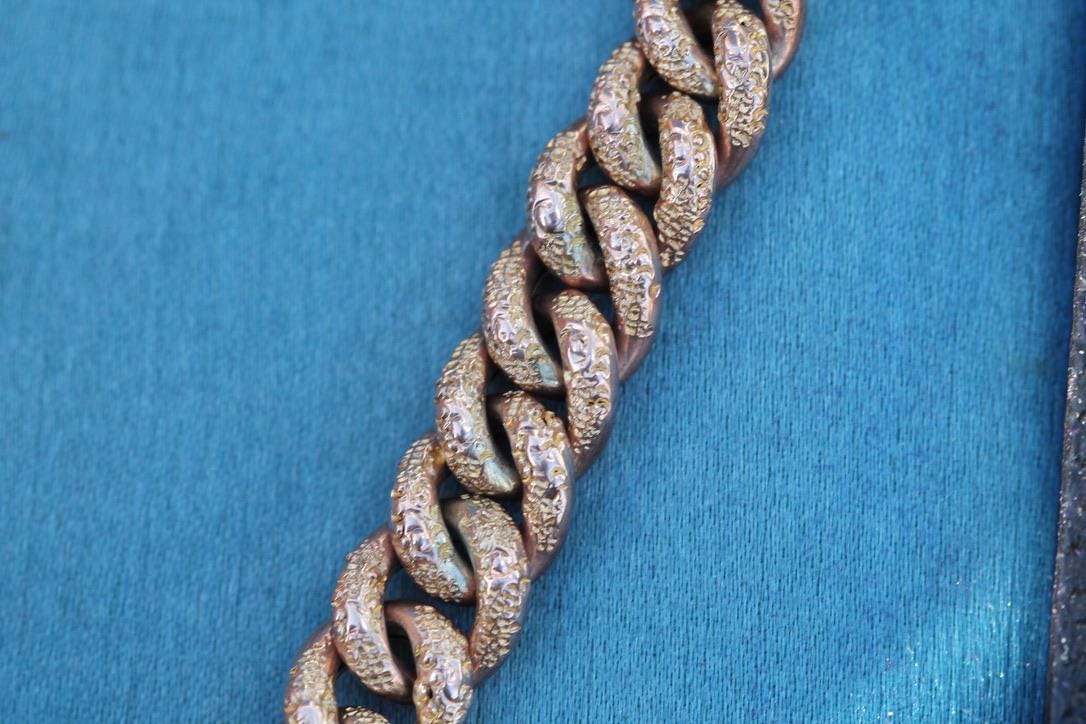 Antique 9ct Rose Gold Day & Night Curb Bracelet, c.1901