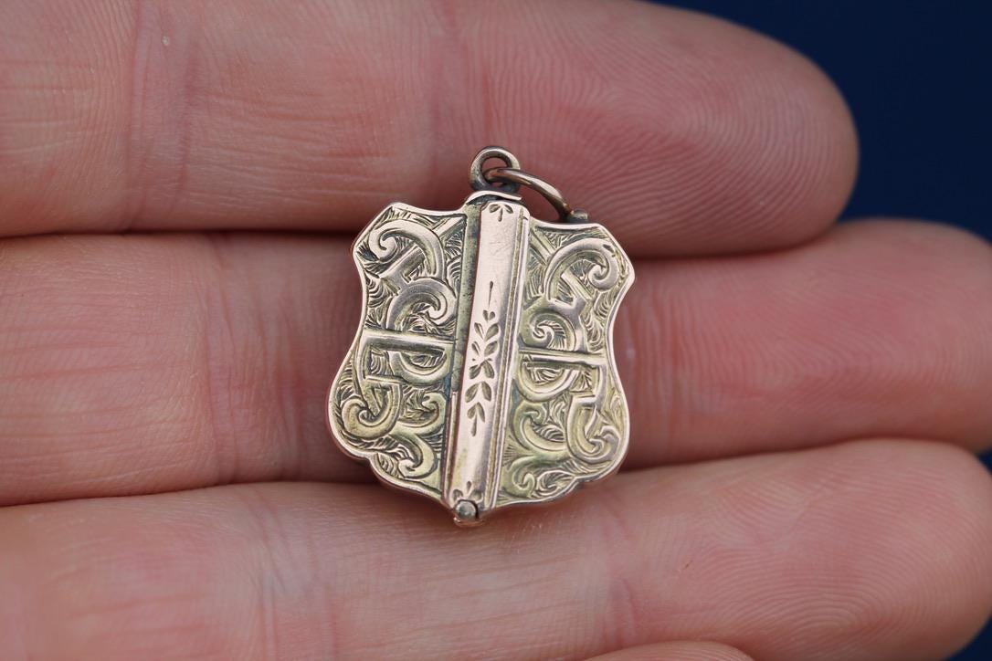 Antique 9ct Gold Chased Shield Locket, 1844