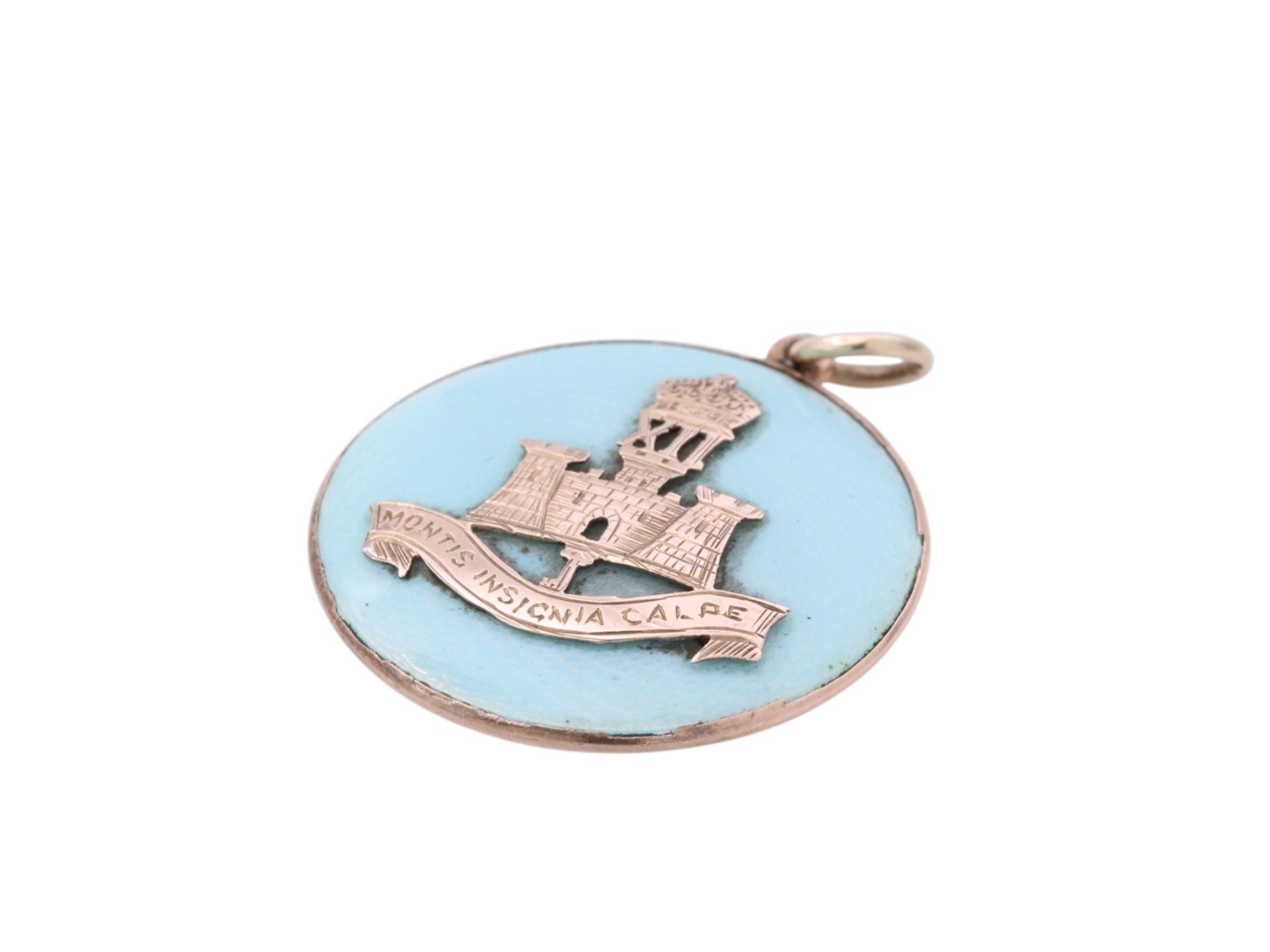 Antique-9ct-Gold-&-Blue-Enamel-Gibraltar-Crest-"Montis-Insignia-Calpe"-Pendant-Locket