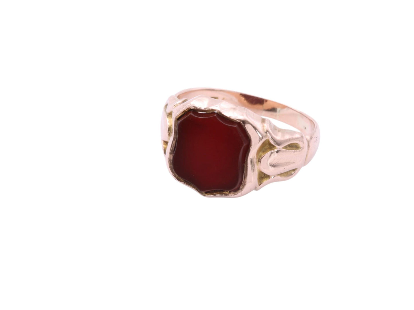 Antique 9ct Rose Gold Carnelian Shield Signet Ring, 1916