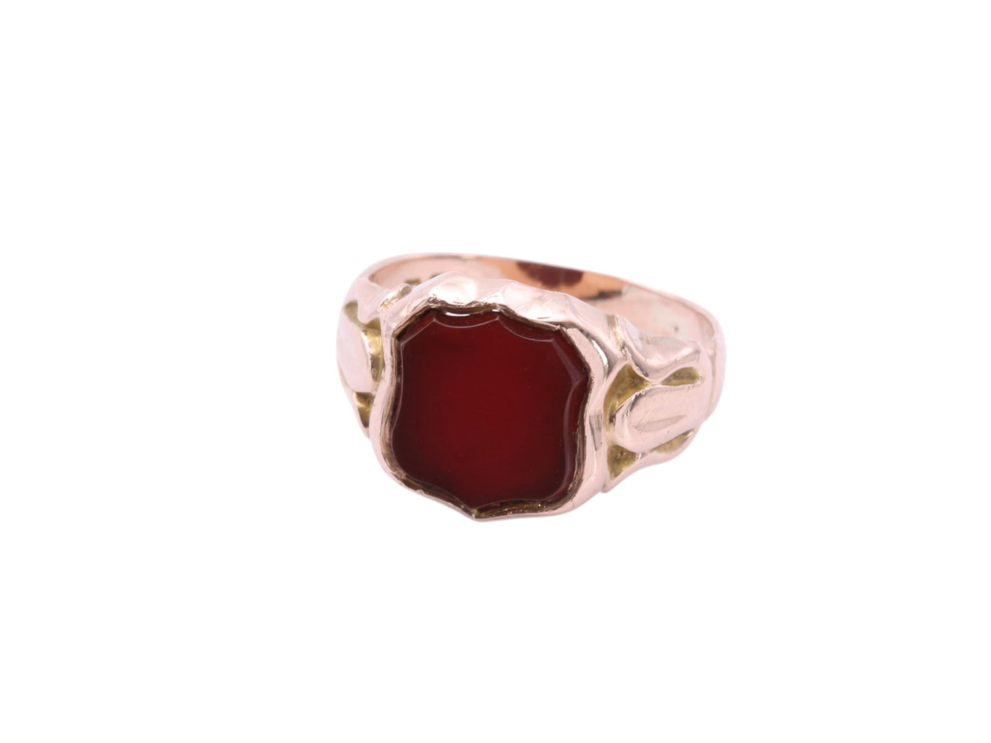 Antique 9ct Rose Gold Carnelian Shield Signet Ring, 1916