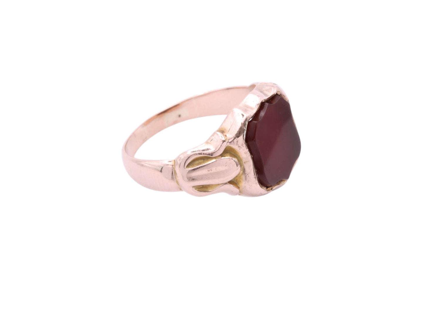 Antique 9ct Rose Gold Carnelian Shield Signet Ring, 1916