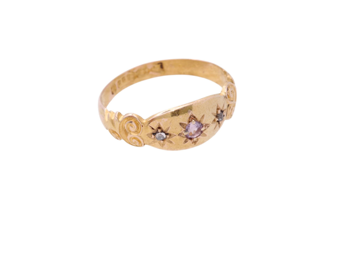 Antique 15ct Gold Amethyst Diamond Gypsy Set Ring