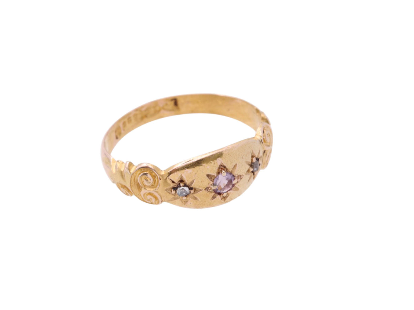 Antique 15ct Gold Amethyst Diamond Gypsy Set Ring