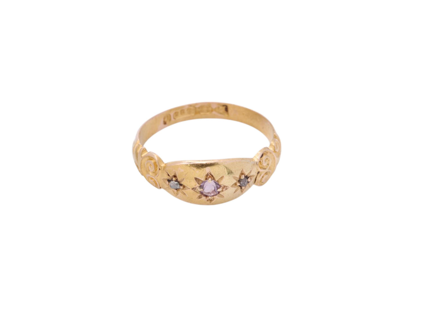 Antique 15ct Gold Amethyst Diamond Gypsy Set Ring