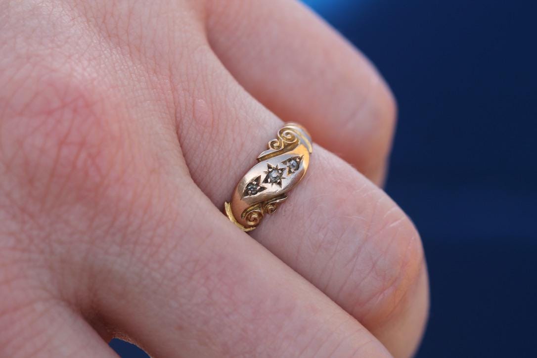 Antique 15ct Gold Diamond Gypsy Ring, 1894