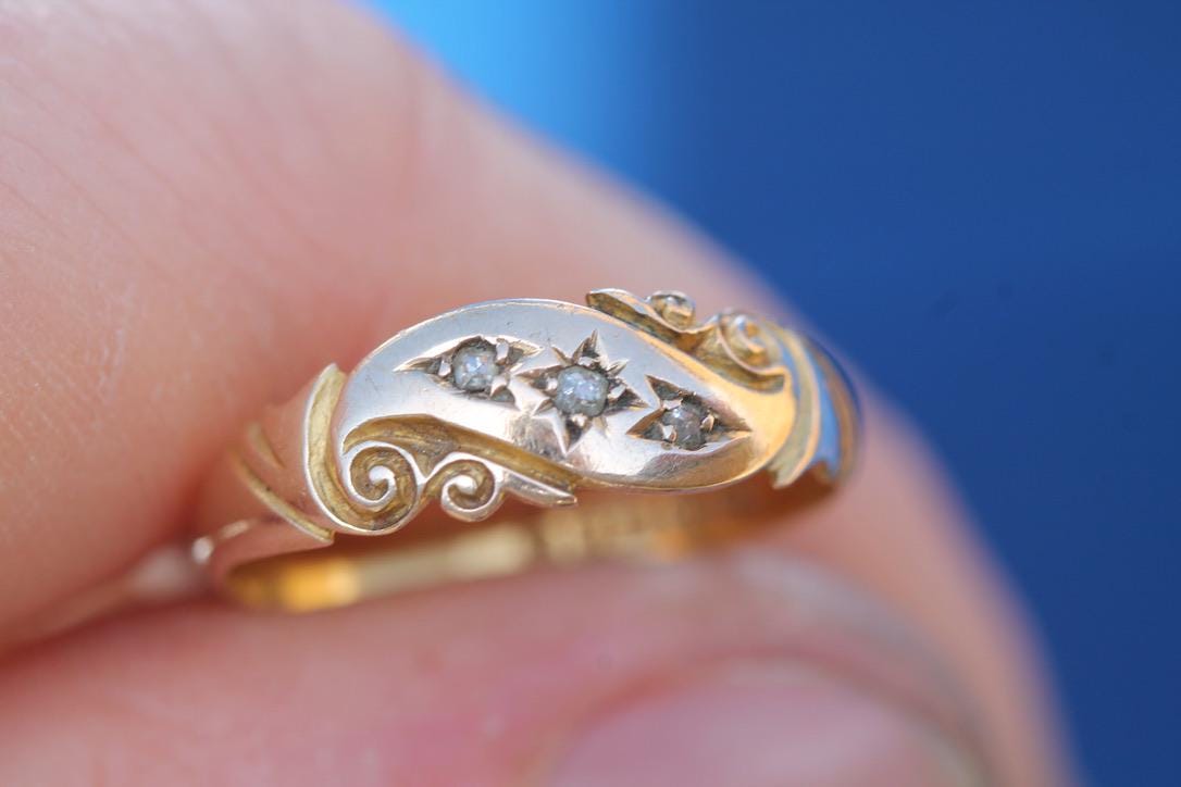 Antique 15ct Gold Diamond Gypsy Ring, 1894