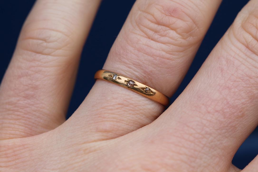 Antique 22ct Gold Victorian Diamond Wedding Band Ring, 1865