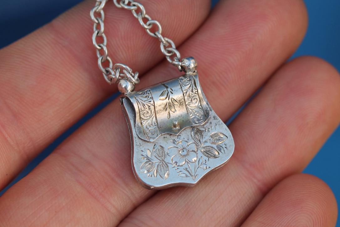 Antique Sterling Silver Handbag Purse Locket, 1885