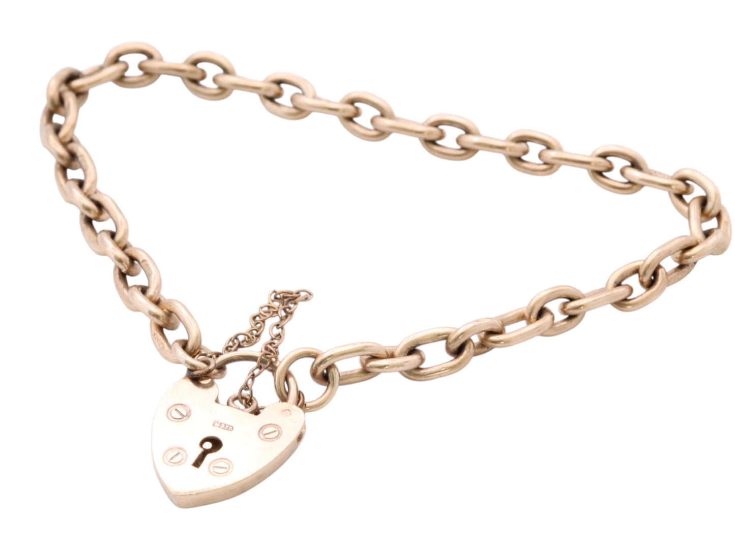 Vintage 9ct Gold Gate Bracelet Heart Padlock, 6.5"