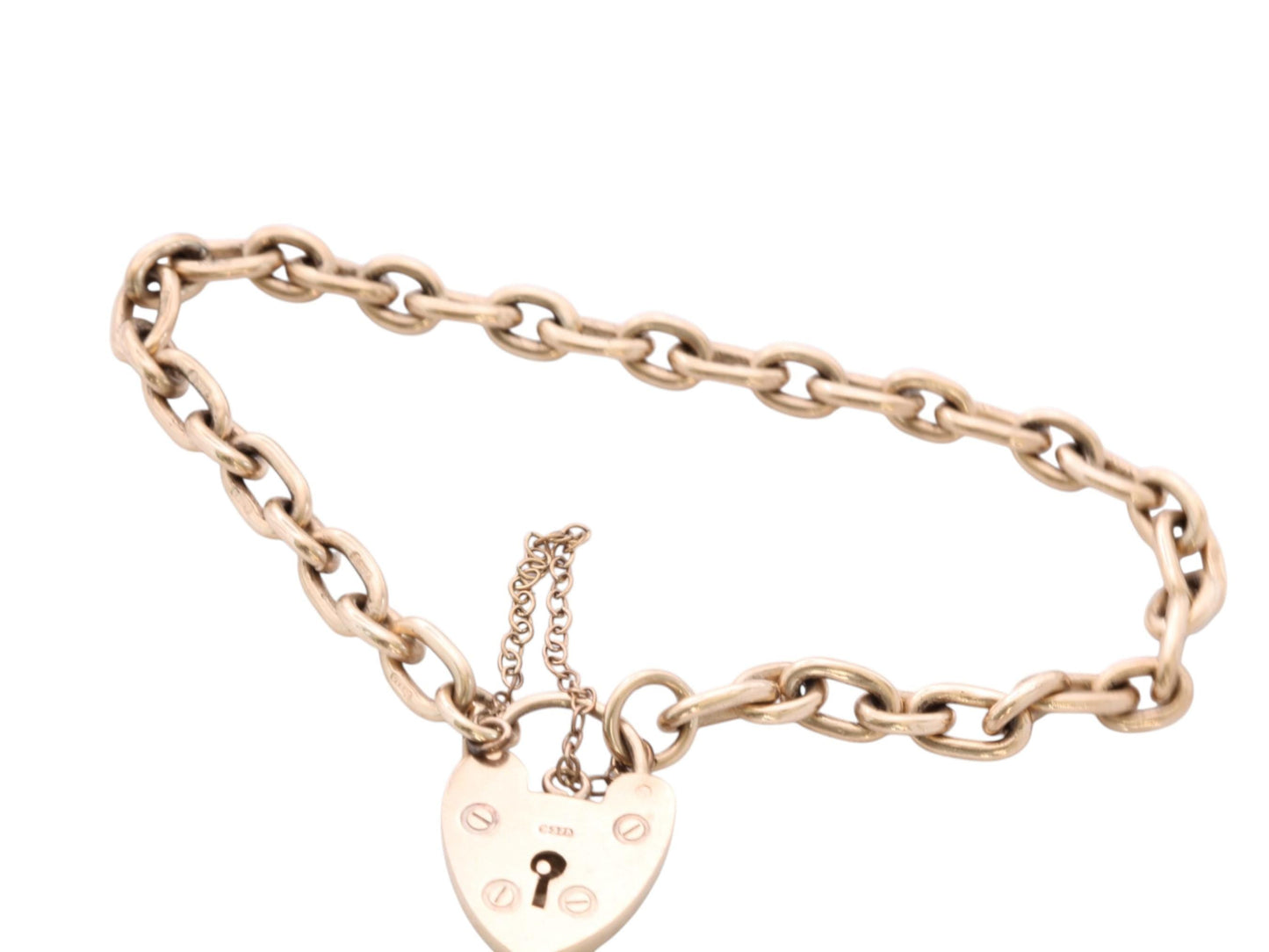 Vintage 9ct Gold Gate Bracelet Heart Padlock, 6.5"