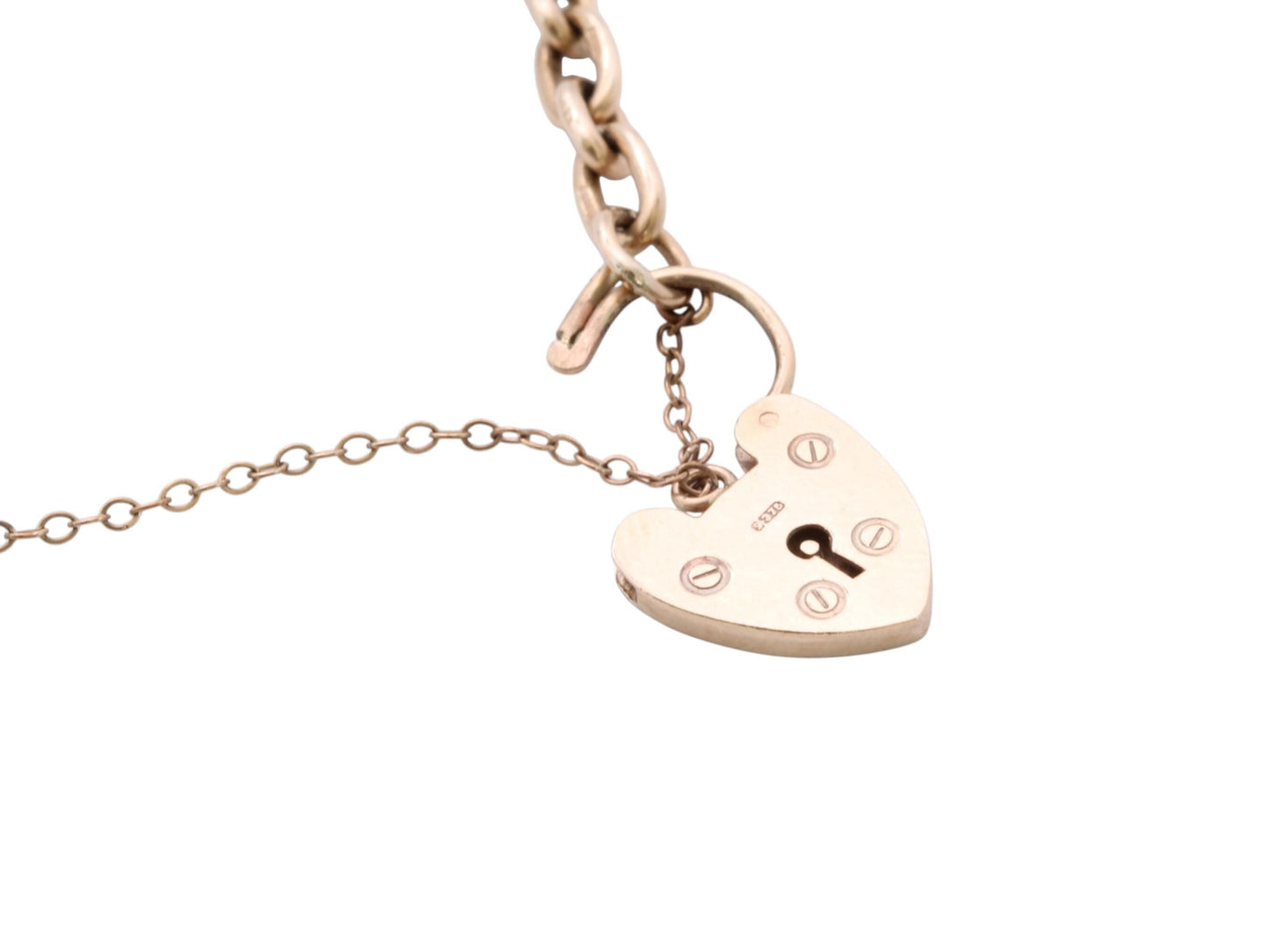 Vintage 9ct Gold Gate Bracelet Heart Padlock, 6.5"