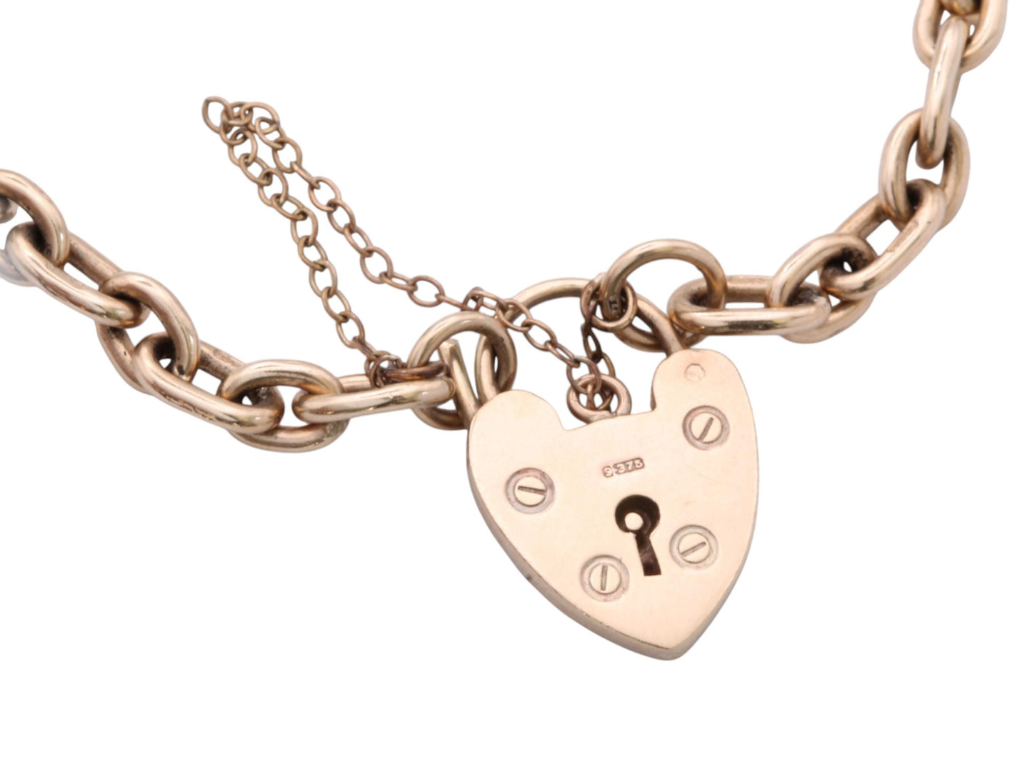 Vintage 9ct Gold Gate Bracelet Heart Padlock, 6.5"
