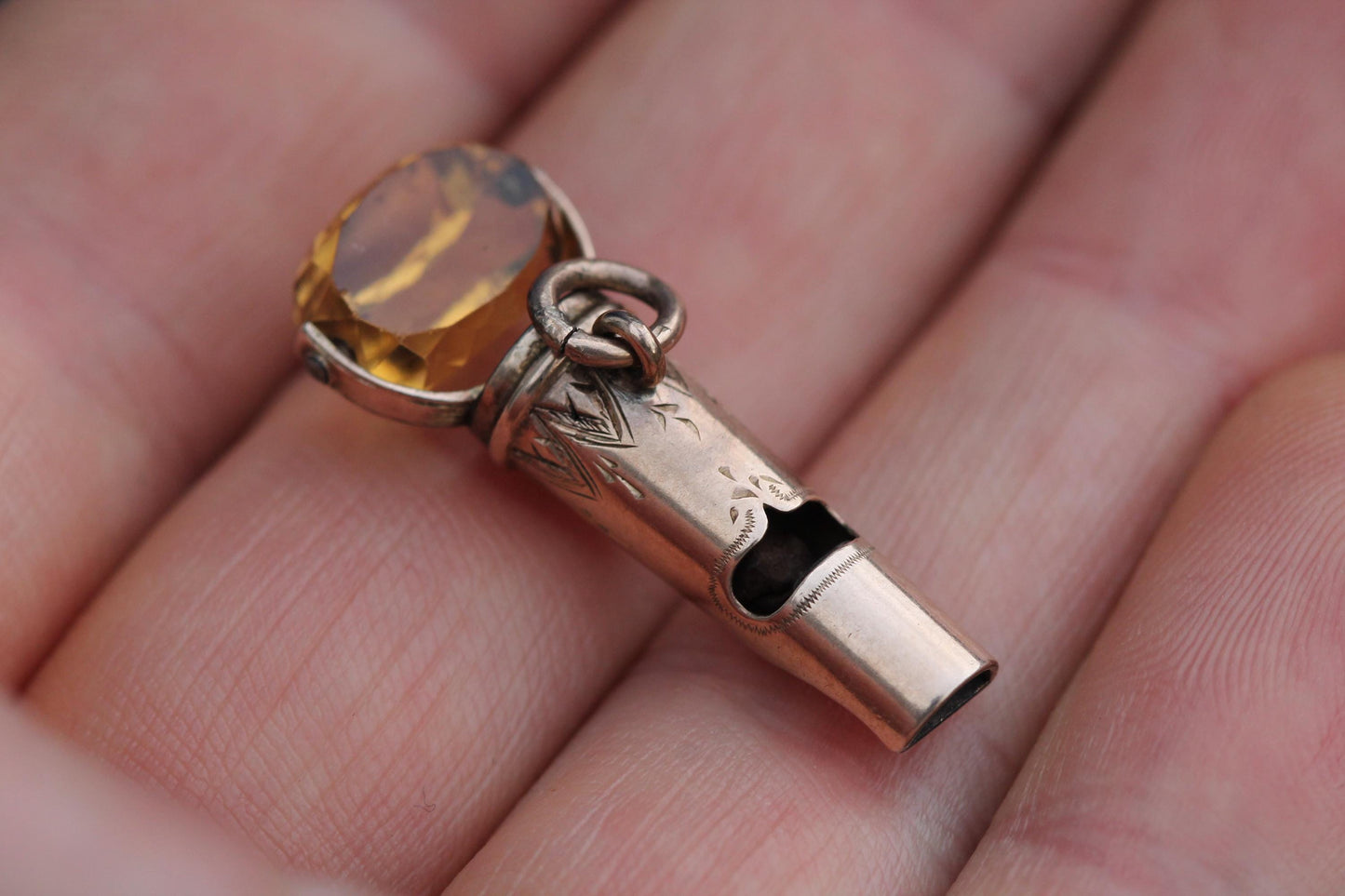 Antique 9ct Gold Citrine Spinner Whistle