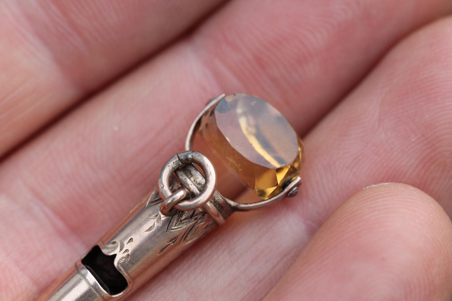 Antique 9ct Gold Citrine Spinner Whistle