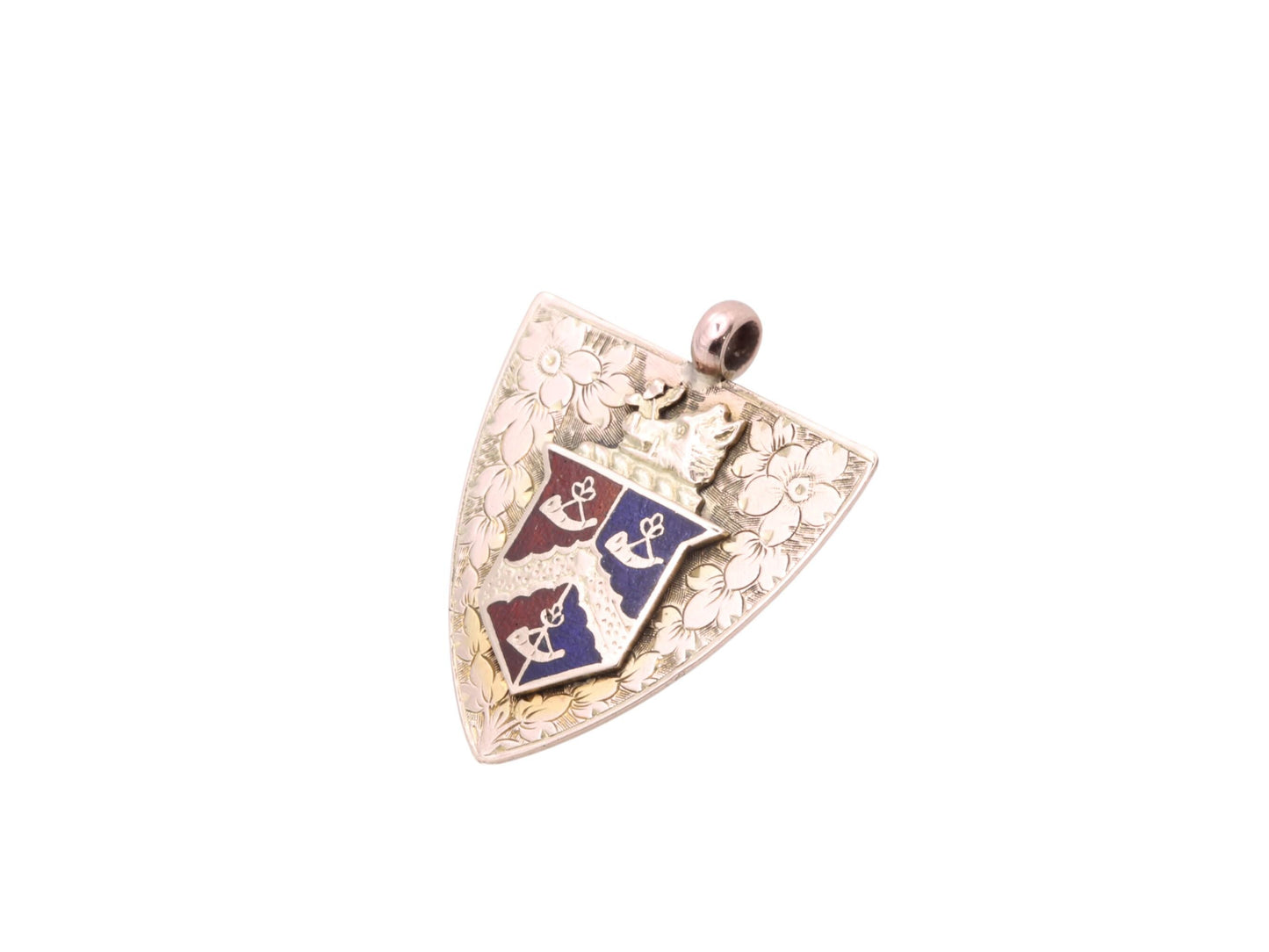 Antique 9ct Gold Shield Enamel Chased Boar Pendant
