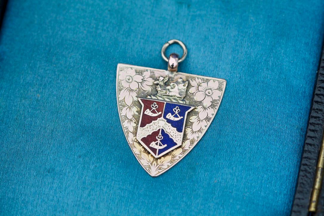 Antique 9ct Gold Shield Enamel Chased Boar Pendant