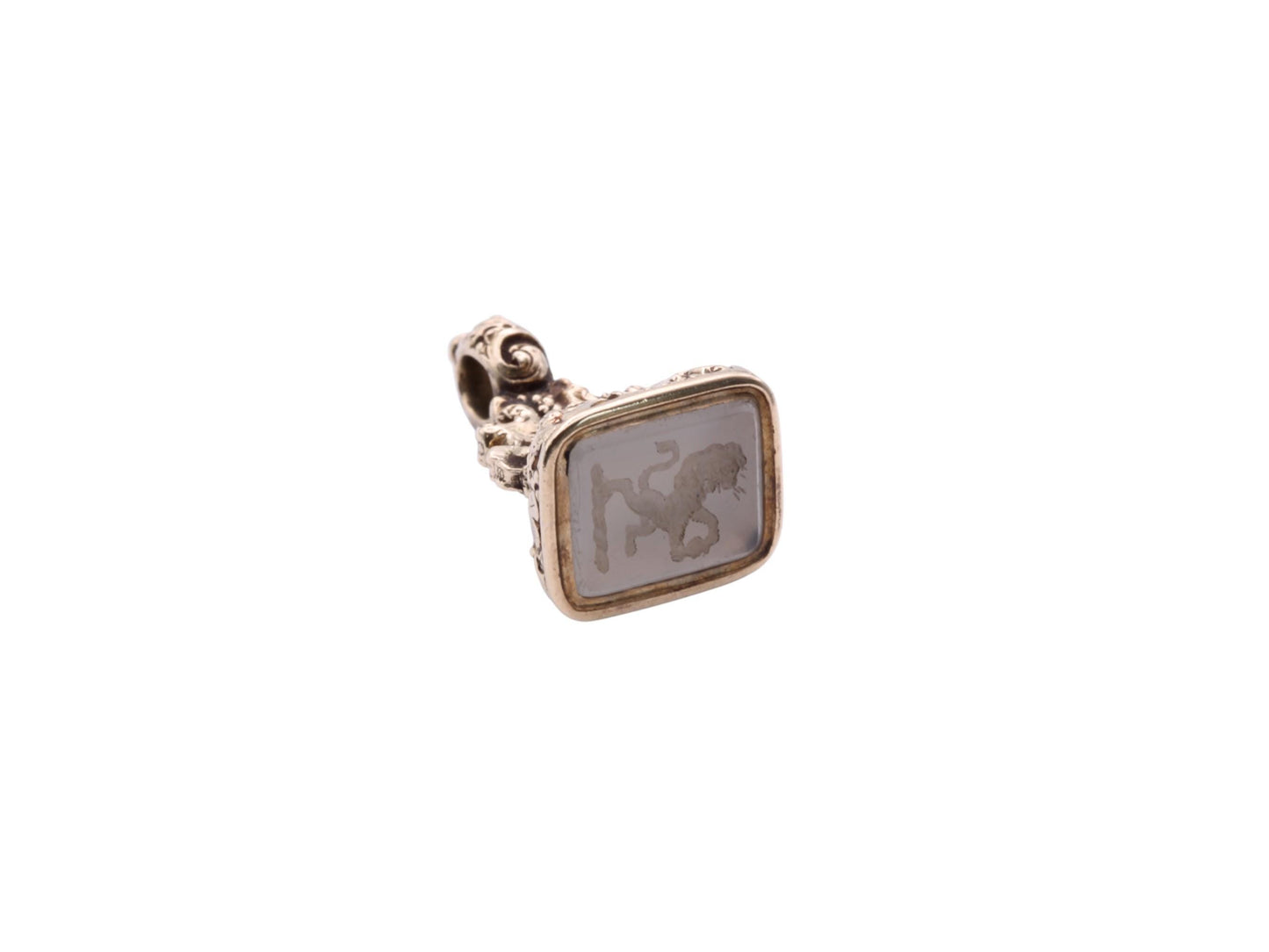 Antique Georgian 15ct Gold Chalcedony Lion Intaglio Seal Pendant