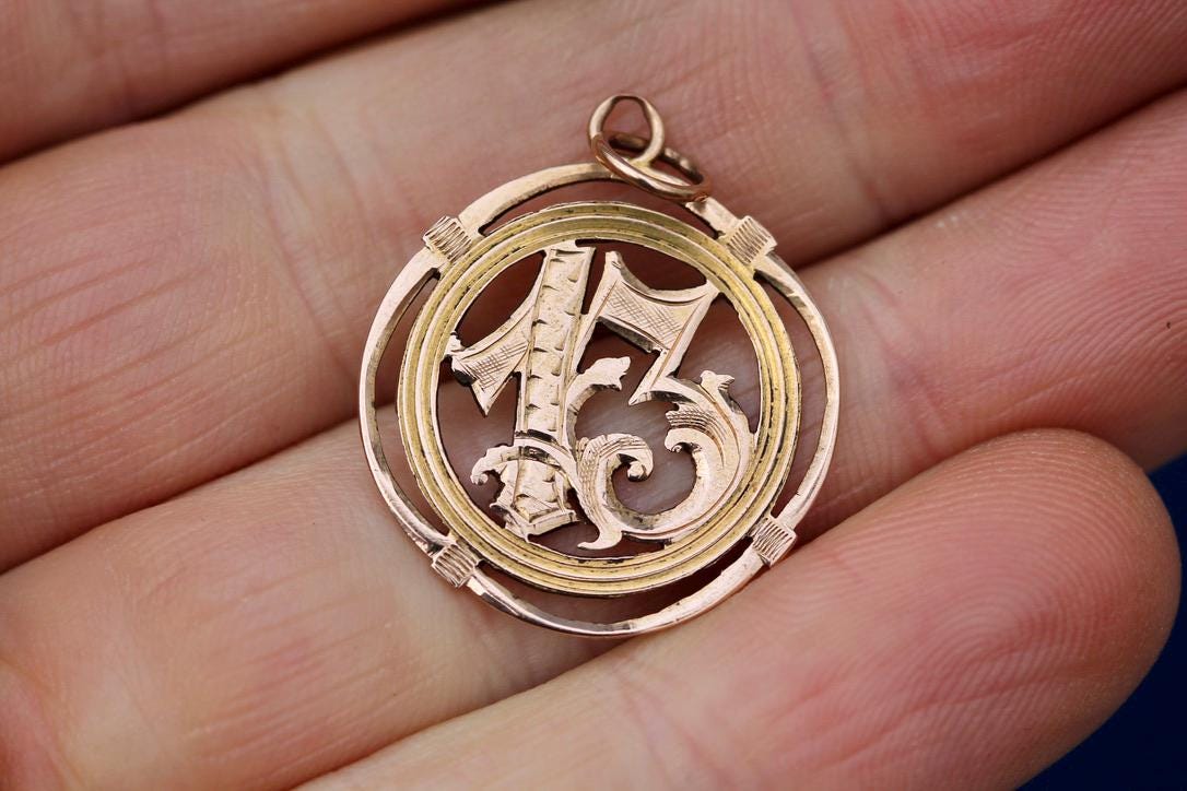 Vintage 18ct Gold Egyptian Lucky 13 Pendant, 1945