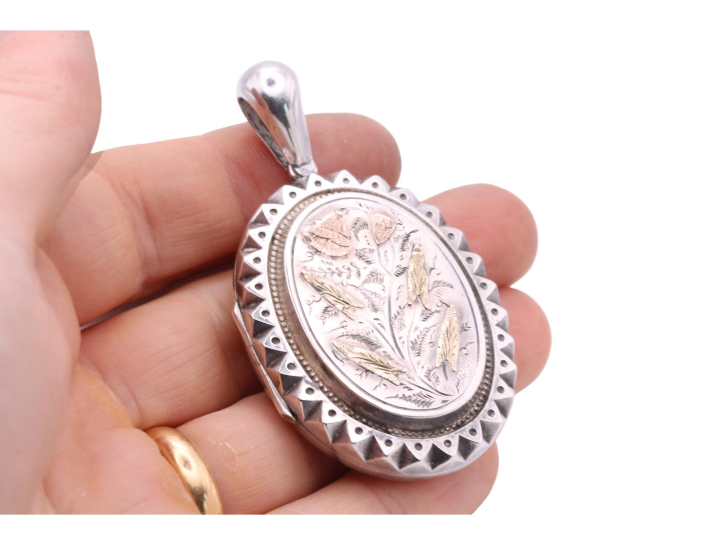 Antique-Sterling-Silver-&-9ct-Gold-Aesthetic-Tulip-Locket,-1881