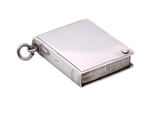 Antique Sterling Silver Book Shaped Pendant Stamp Case, 1903