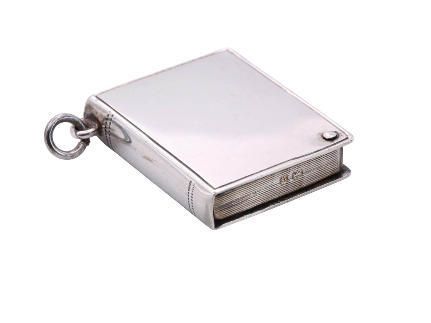 Antique Sterling Silver Book Shaped Pendant Stamp Case, 1903