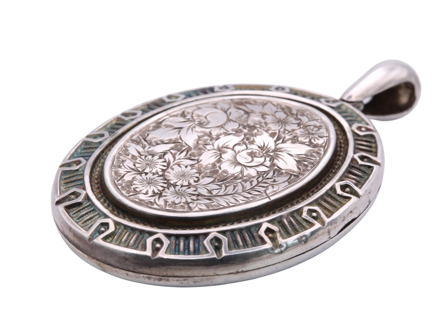 Antique Sterling Silver Floral Chased Locket, 1876