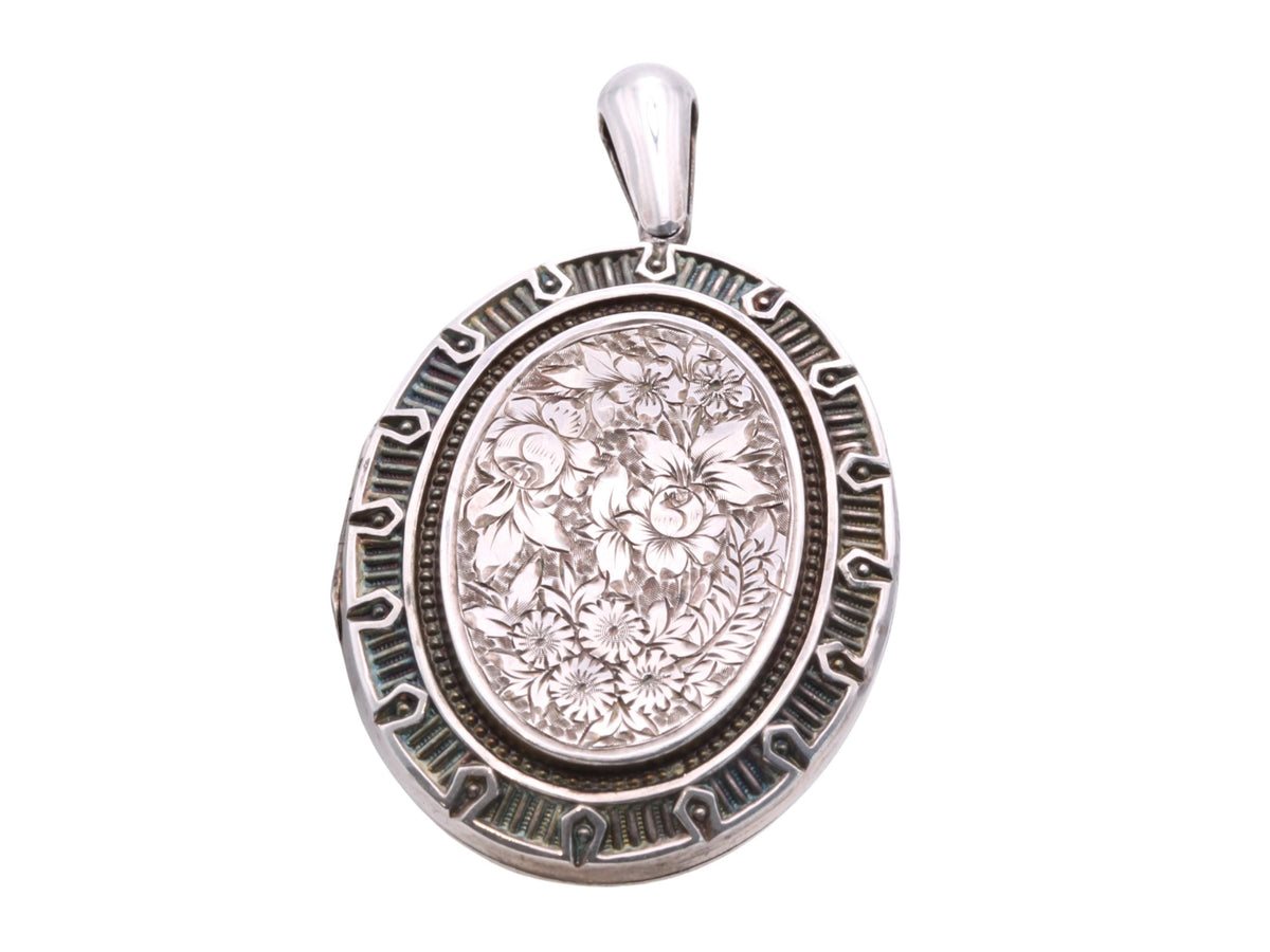 Antique Sterling Silver Floral Chased Locket, 1876