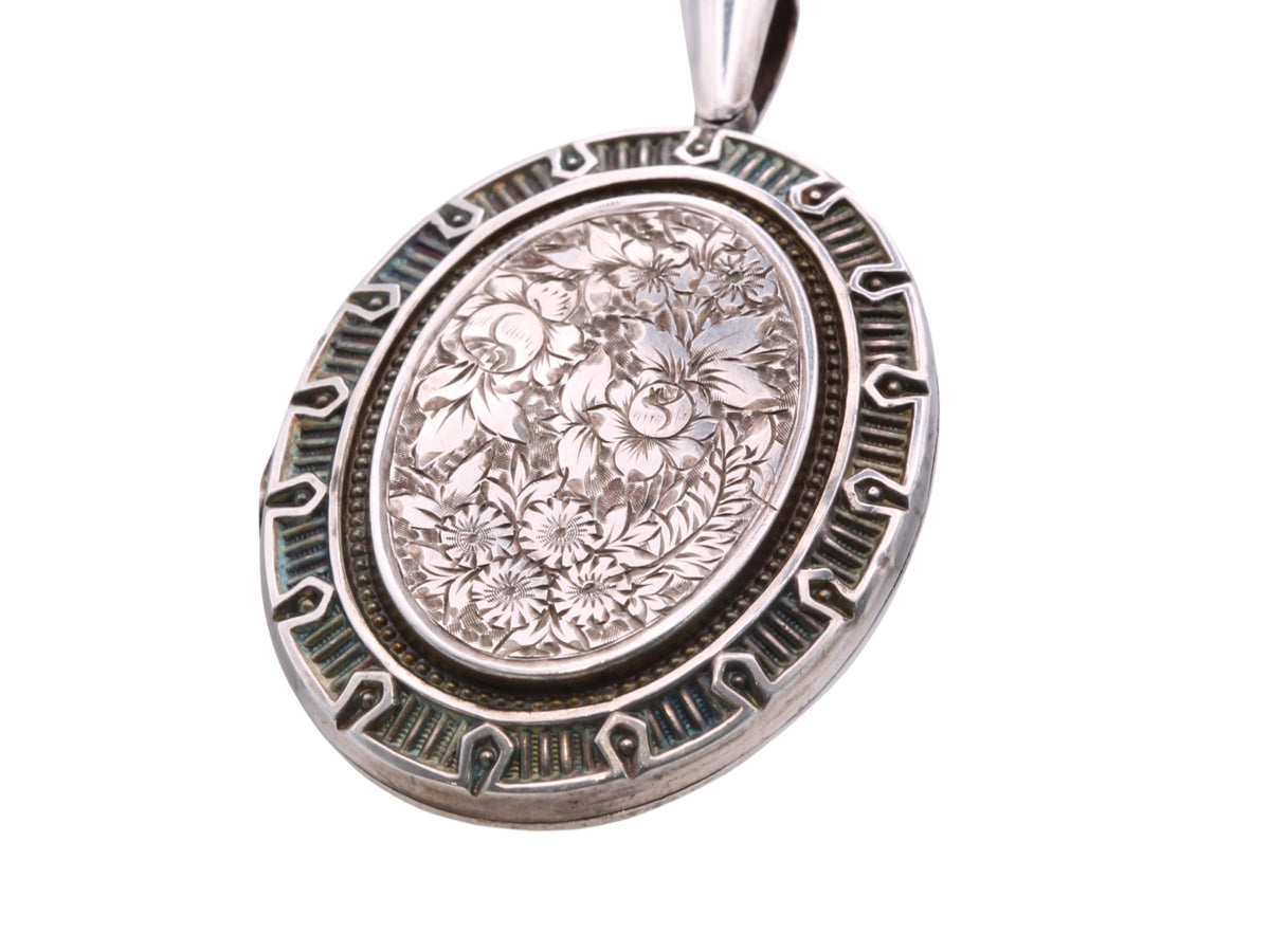 Antique Sterling Silver Floral Chased Locket, 1876