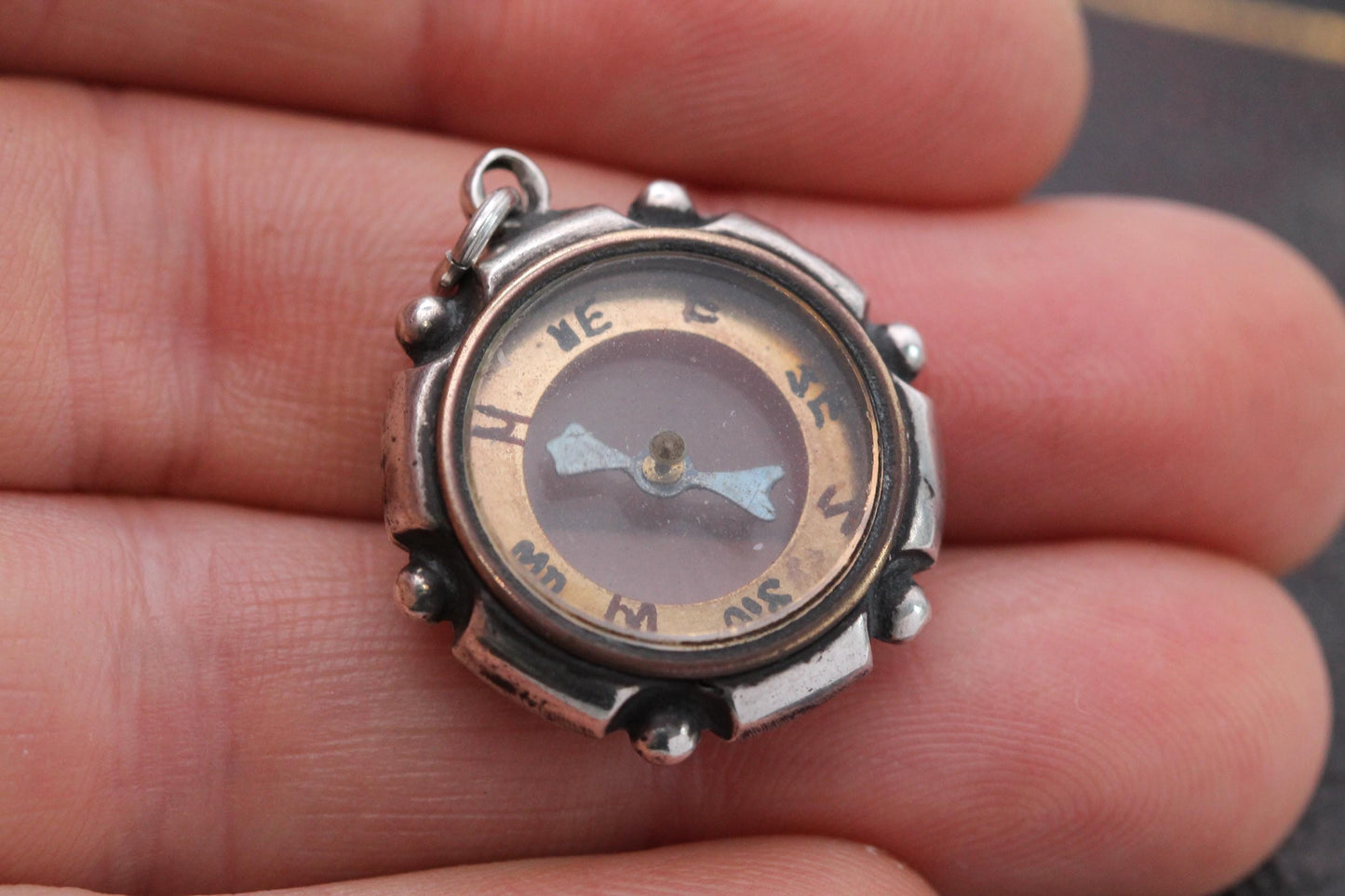 Antique Sterling Silver Compass Pendant