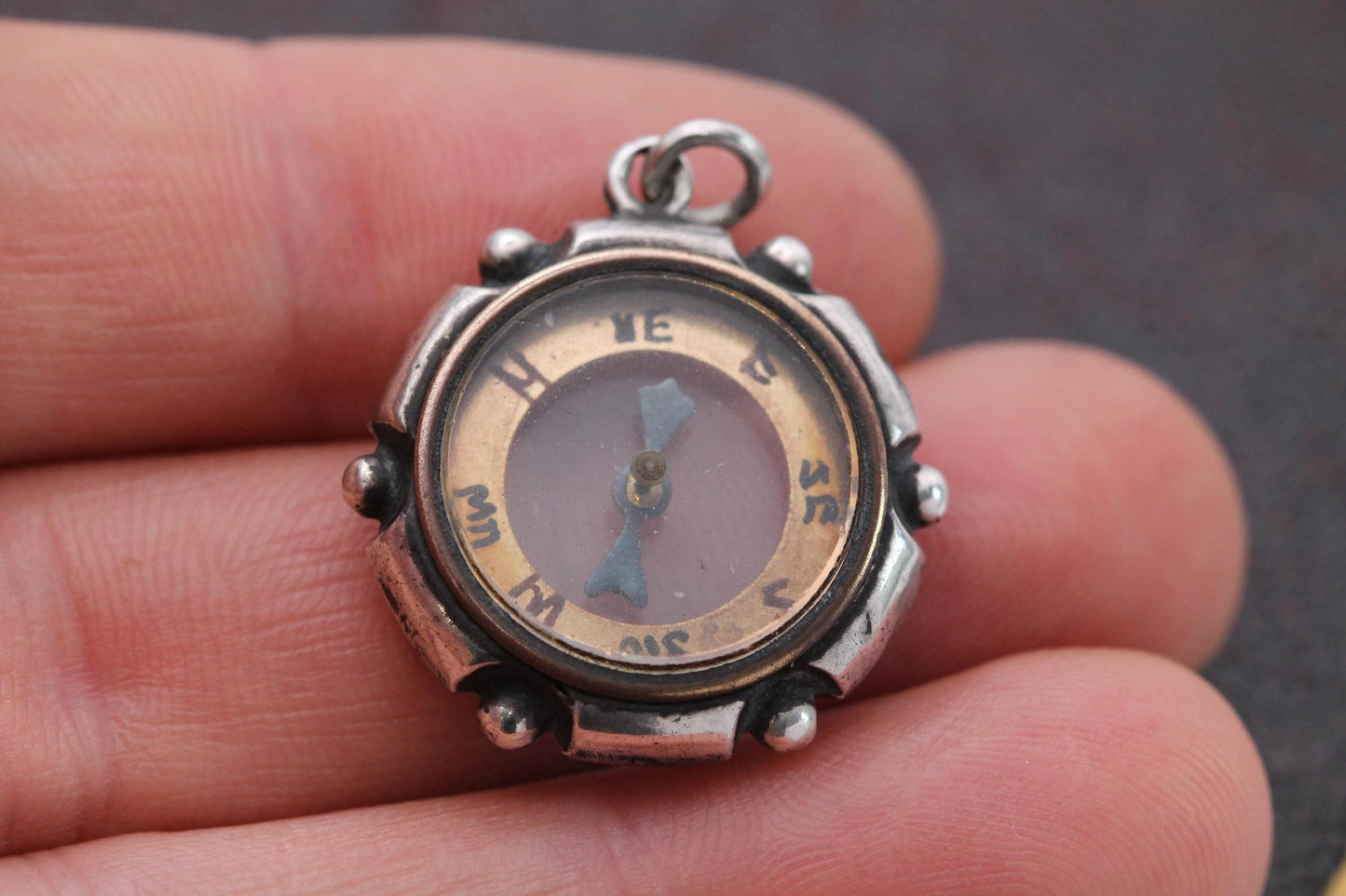Antique Sterling Silver Compass Pendant