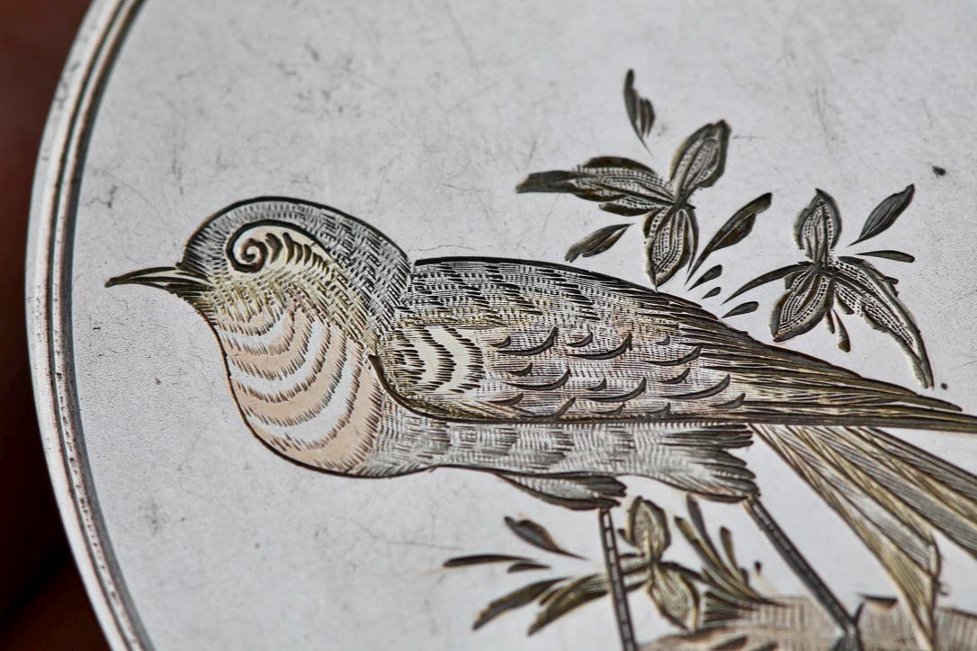 Antique Sterling Silver 3 Colour Gold Robin Locket, c.1880