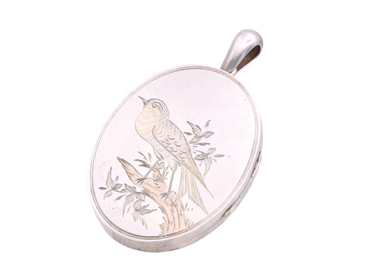 Antique Sterling Silver 3 Colour Gold Robin Locket, c.1880