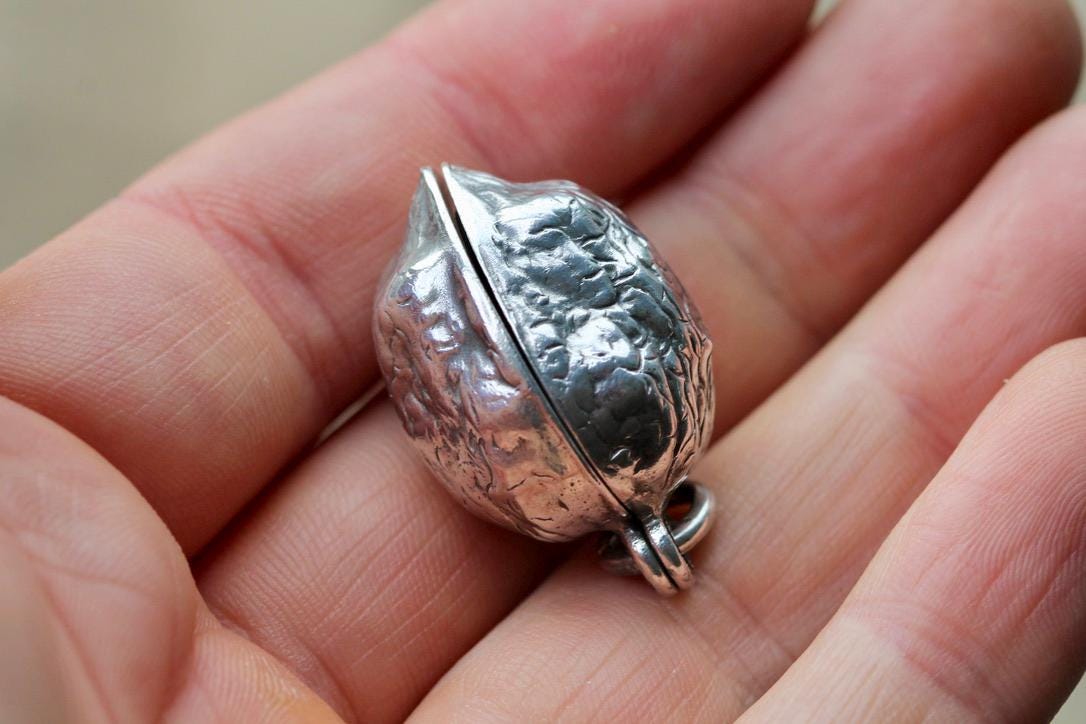 Antique Sterling Silver Walnut Pendant Locket, 1881