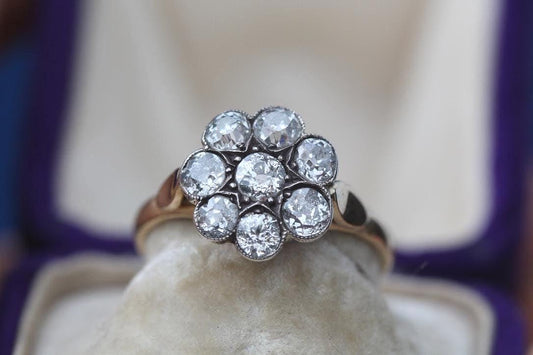 Antique Victorian 18ct Gold Old Mine Cut Diamond Cluster Ring, 1.8CT