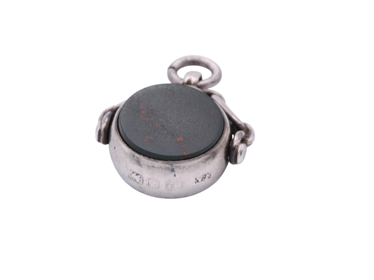 Antique Sterling Silver Bloodstone Spinner Pendant | Victorian