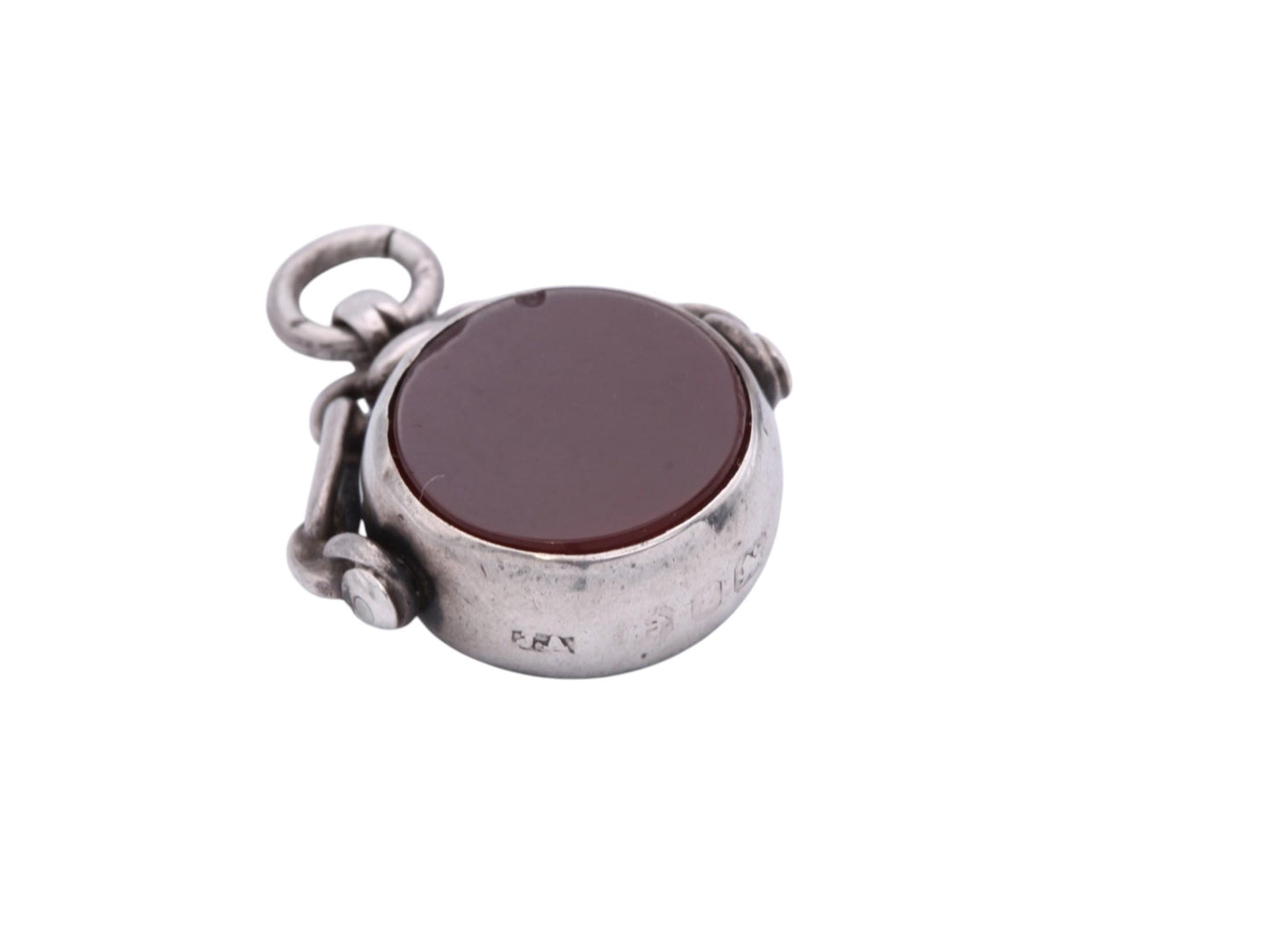Antique Sterling Silver Bloodstone Spinner Pendant | Victorian